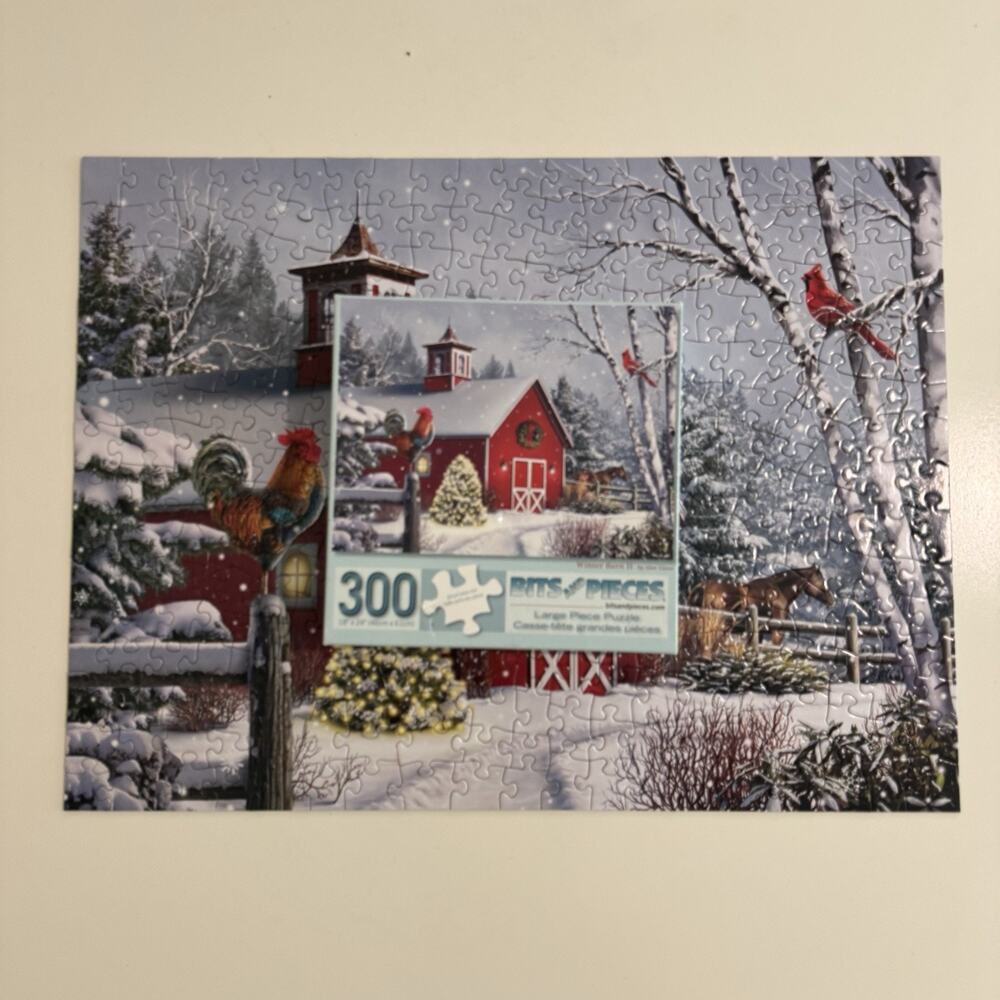 Bits and Pieces 300 Large Piece Puzzle Winter Barn II Christmas Alan Giana